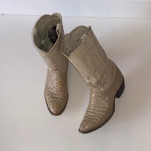 Men's Tony Lama Full Quill Ostrich Skin Cowboy Western Boots Cream Tan Beige 9 D